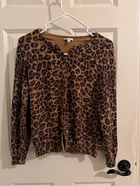 Talbots Leopard Print Button-Front Cardigan - Brown & Black